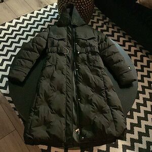 Tailored Puffer Belted Coat - No Brand